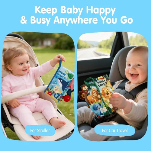 Miniatura 10 de hahaland Juguetes para bebés de 0 a 6 meses, libros arrugados para bebés, paquete de 2, tela suave, sensación al tacto, libro para bebés de 6 a 12