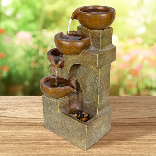 Miniatura 3 de Alpine Corporation WCT726 - Fuente de macetas escalonadas, 9 pulgadas de largo x 7 pulgadas de ancho x 16 pulgadas de alto, marrón, beige y fuente