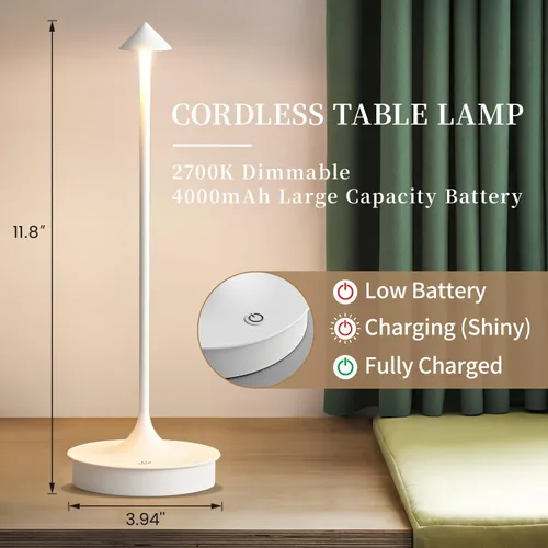 Miniatura 6 de Lámpara de mesa inalámbrica recargable LED funciona con pilas, lámpara de mesa de 4000 mAh, lámpara táctil regulable al aire libre, impermeable