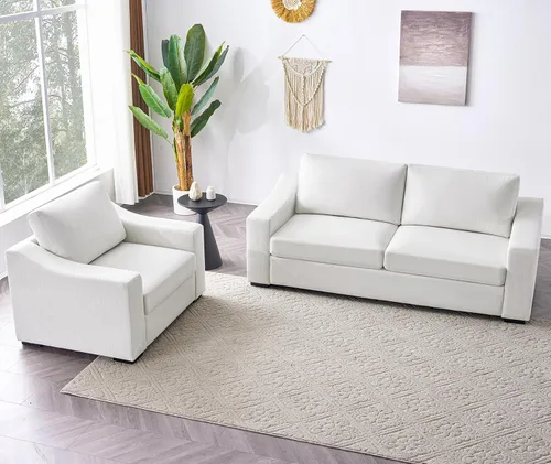Miniatura 13 de ELUCHANG Sofá moderno de 85 pulgadas para sala de estar, sofá de lino natural de 3 plazas con asientos extra profundos, cojín tapizado y funda