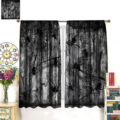 Miniatura 3 de Cortinas de bosque espeluznante, arañas góticas de bosque con niebla, árboles muertos, telarañas de telarañas de Halloween, estilo de fiesta