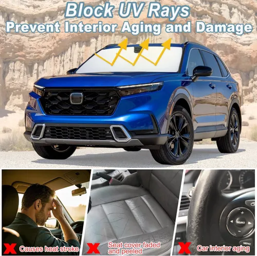 Miniatura 4 de Parasol para parabrisas para Honda CRV 2023 2024 2025 2026 Premium 310T de poliéster reflectante UV y bloqueador de calor, reduce la temperatura