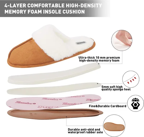 Miniatura 3 de IRISMON Pantuflas de gamuza sintética para mujer, cómodas pantuflas de piel cálida con espuma viscoelástica, antideslizantes, transpirables