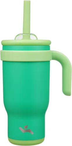Miniatura 62 de Konokyo Vaso de 14 onzas con asa lateral, botella de agua aislada con popote y tapa 2 en 1, taza de acero inoxidable, taza de café de viaje