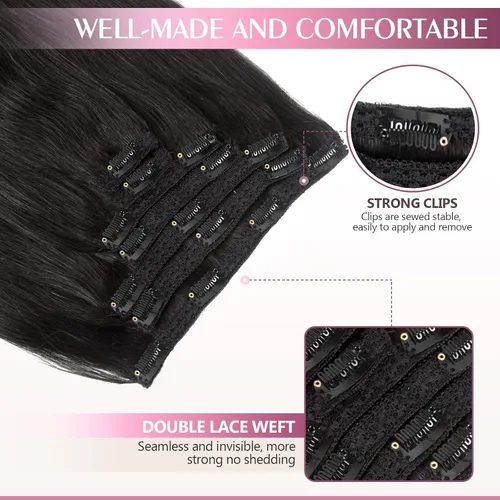Miniatura 3 de Extensiones de cabello humano real con clip, extensiones de cabello humano real sin costuras, extensiones de cabello humano real de 16 pulgadas