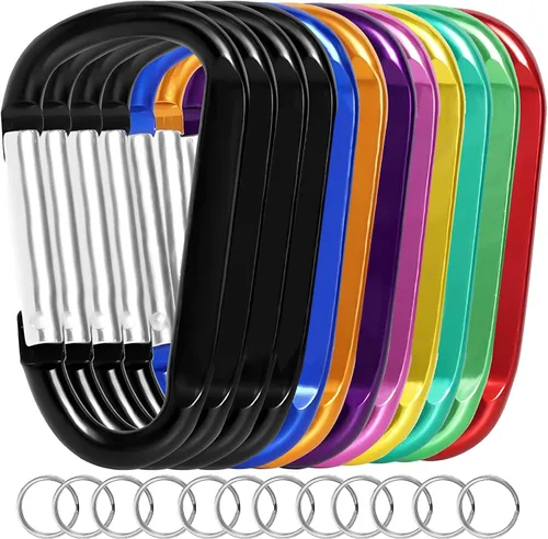 Miniatura 11 de 12 clips de mosquetón para llavero, clip de aluminio de 3 pulgadas, hebilla de gancho de mosquetón sin bloqueo en forma de anillo D, herramienta