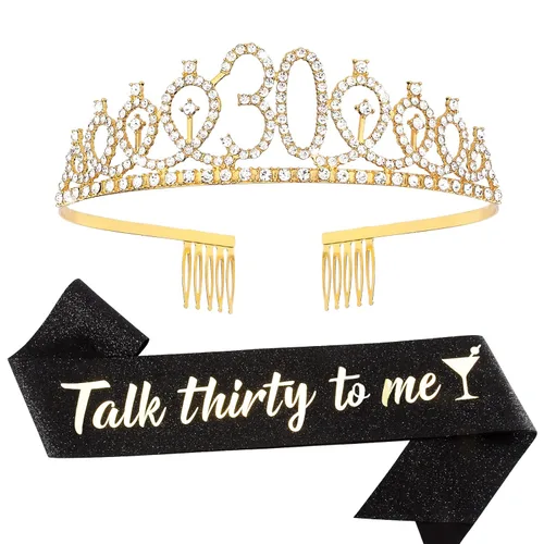 Kit de banda y tiara de cumpleaños número 30, regalos de feliz cumpleaños 30 para mujeres, decoraciones de fiesta, Metal, Diamantes de imitación