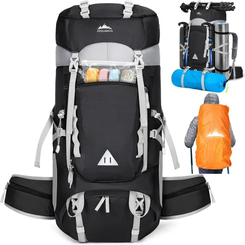 IGOLUMON Mochila de senderismo de 60 litros impermeable mochila de camping con cubierta de lluvia, mochila grande y ligera para hombres y mujeres