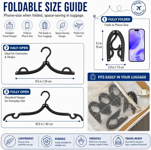 Miniatura 3 de 12 perchas de viaje Trubetter, esenciales para cruceros, perchas plegables portátiles, accesorios de viaje, tendedero plegable para ropa (negro)