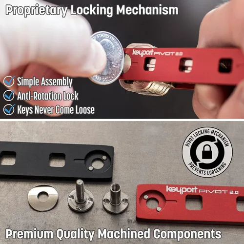 Miniatura 7 de Keyport Pivot 2.0 Organizador de Llaves - Porta Llaves EDC con Accesorio para Llavero de Coche y Servicio de Encontrado y Perdido - Aluminio, Rojo