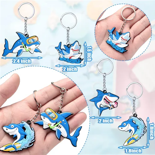 Miniatura 3 de MTLEE 24 llaveros de tiburón a granel, lindo llavero de tiburón para mochilas bajo el mar, recuerdos de fiesta de verano, océano, mar, suministros