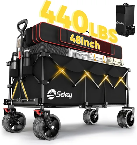 Miniatura 11 de Sekey Carro plegable extendible de 48" de largo con capacidad de peso de 440 libras, carrito de jardín plegable de uso pesado de 300L con ruedas