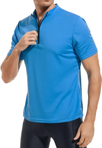 Miniatura 3 de qualidyne Camiseta de ciclismo para hombre, manga corta, media cremallera, con bolsillo trasero con cremallera