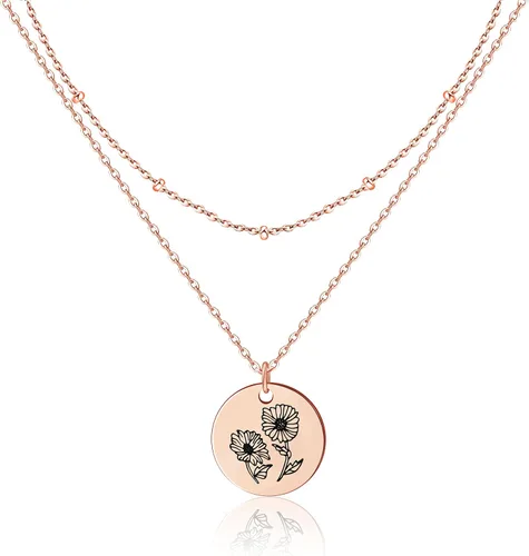Collar con colgante de flor del mes de nacimiento, chapado en oro de 18 quilates, delicado y sencillo mes de nacimiento, colgante de disco floral,