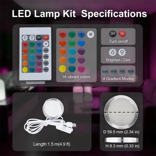 Miniatura 5 de 1 pieza de kit de lámpara LED RGB con control remoto 001, función de memoria de fallo de energía para impresoras 3D Bambu Lab Multicolor Makerworld