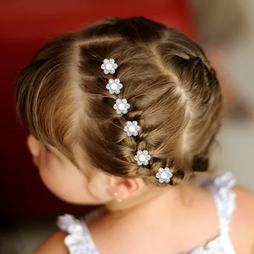 Miniatura 5 de YISSION 20 pinzas para el pelo con flores de diamantes de imitación, lindas horquillas azules pequeñas decorativas para el pelo de boda, pasadores