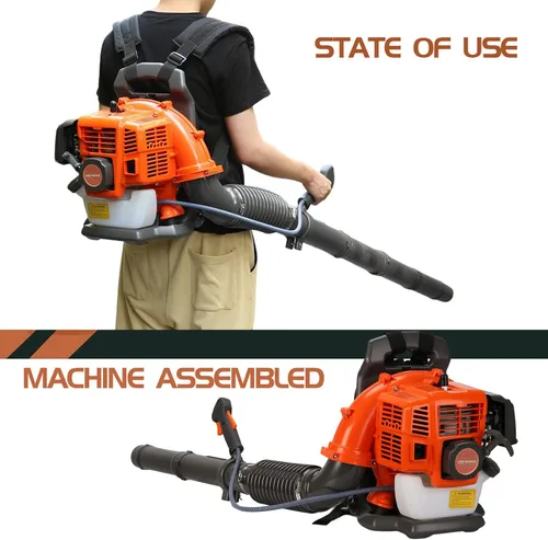 Miniatura 2 de Vermon Soplador de hojas de mochila, soplador de hojas a gas de 2 tiempos, 52 cc, 6800 RPM, potente soplador de césped para césped, jardín, cuidado