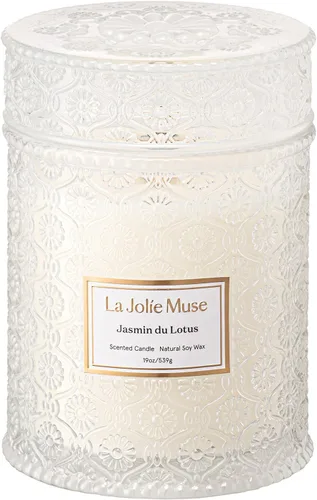 Miniatura 13 de LA JOLIE MUSE Vela de vainilla y coco – Coco, freesia y vainilla Vela de mecha de madera grande de 19 oz Cera de soja natural 90 horas de Isla