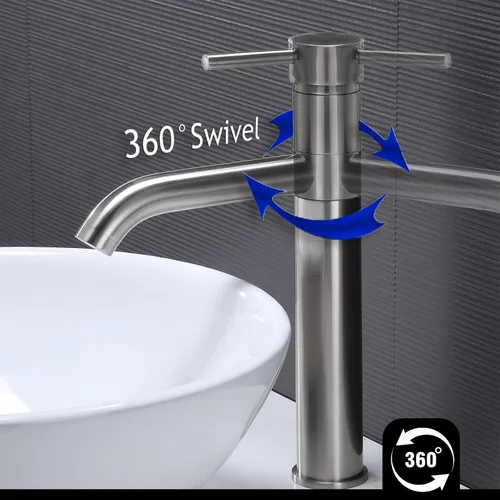 Miniatura 3 de Hotis HT-BF100 - Grifo de lavabo de níquel cepillado, grifo de baño alto de acero inoxidable con boquilla giratoria de 360°, grifos de baño de 1