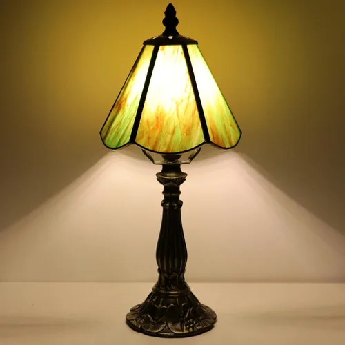 Miniatura 5 de Small Tiffany Table Lamp Amber Green Stained Glass Desk Lamps 6X6X14 Inch Bronze Resin Base Antique Mini Accent Light