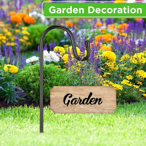 Miniatura 4 de Hicarer Paquete de 24 ganchos de pastor de 15 pulgadas para plantas al aire libre, gancho para colgar metal negro para jardín, poste para comedero