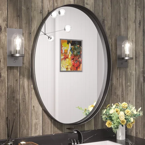 Miniatura 36 de TETOTE Espejo de marco dorado cepillado de 16 x 24 pulgadas, espejo de tocador de baño de latón dorado para pared, espejo enmarcado rectangular