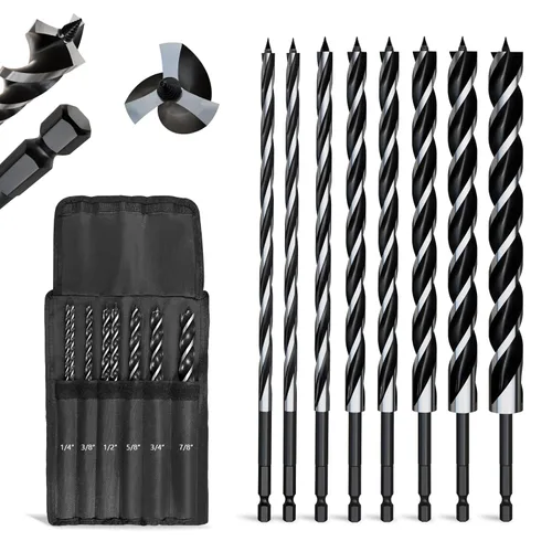 8 brocas profesionales de 12 pulgadas de largo para madera con vástago hexagonal de cambio rápido de 1/4 pulgadas (1/4-7/8 pulgadas), diseño de 3