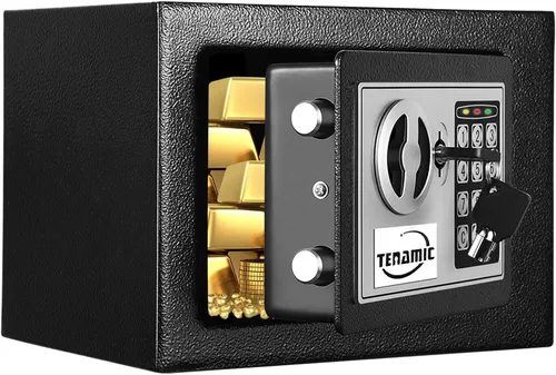 TENAMIC Caja Fuerte 0.23 Pies Cúbicos Caja de Seguridad Digital Electrónica, Caja Fuerte con Cerradura de Teclado para Gabinete, Acero de Aleación