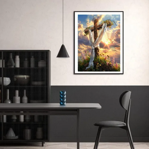 Miniatura 3 de MaiYiYi Pintura de diamantes con cruz de cielo por números, taladro redondo completo 5D, flor de dios, cruz de diamantes, kit de arte para adultos