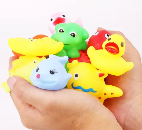 Miniatura 3 de Juego de 18 juguetes de baño preescolares para niños pequeños de 1-3, 2-4, lindos animales marinos de goma, juguete de pato de goma para bebés de 6