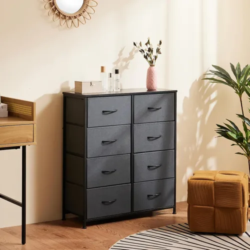 Miniatura 2 de Sweetcrispy Cómoda para dormitorio, cómoda de tela con 8 cajones, cómoda para armario, sala de estar, marco de acero resistente, parte superior