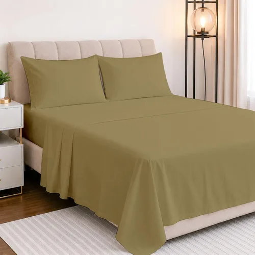 Miniatura 14 de NON Sticky cotton Juego de sábanas de 4 piezas con bolsillo extra profundo, 100% algodón egipcio, sábanas suaves y transpirables, se adapta a