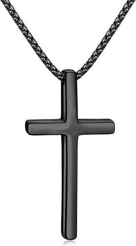 Miniatura 15 de Fiusem Collar con Cruz para Hombre, Collares con Cruz de Hombres en Plata/Oro/Negro con Cadena de Cruz de 2.5mm y Colgante de Cruz de Acero