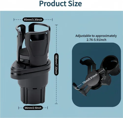 Miniatura 2 de Adaptador 2 en 1 para portavasos de automóvil, asiento delantero multifuncional, ajustable, portavasos y bebidas, compatible con ranuras circulares
