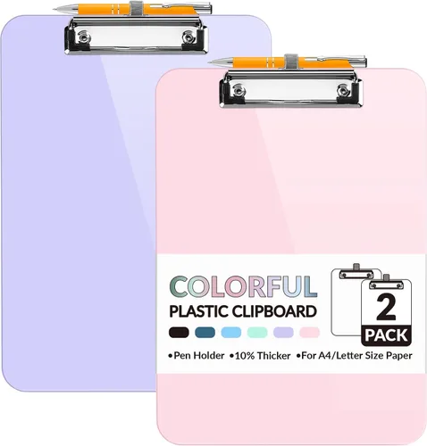 Miniatura 12 de Sooez Portapapeles de plástico con soporte para bolígrafo, [10% más grueso] Tableros de clip de 8.5 x 11 pulgadas con clip de perfil bajo, bonito