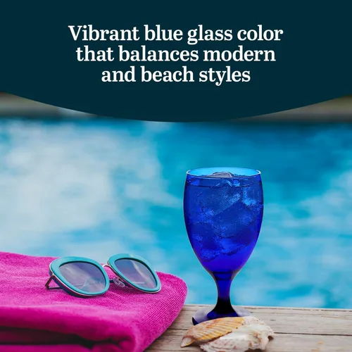 Miniatura 4 de Libbey Premiere - Vasos de té helado de cobalto, elegantes vasos de color azul cobalto, juego de 12, copas de agua con tallo aptos para lavavajillas