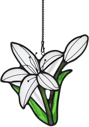 BOXCASA Regalo de flores de lirio para mujer, atrapasoles de cristal de colores, flores artificiales, regalo de flores blancas para mamá, decoración