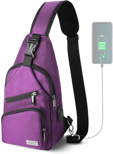 Miniatura 14 de AMJ Bolso cruzado tipo bandolera para hombres y mujeres, mochila de hombro casual, mochila de pecho tipo morral para senderismo y viajes Blanco Gris