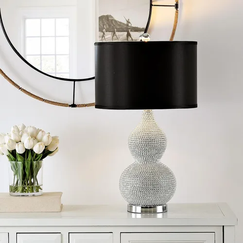 Miniatura 7 de SAFAVIEH Lighting Collection Nicole - Juego de 2 lámparas de mesa con cuentas plateadas y negras de 25 pulgadas con puerto de carga USB
