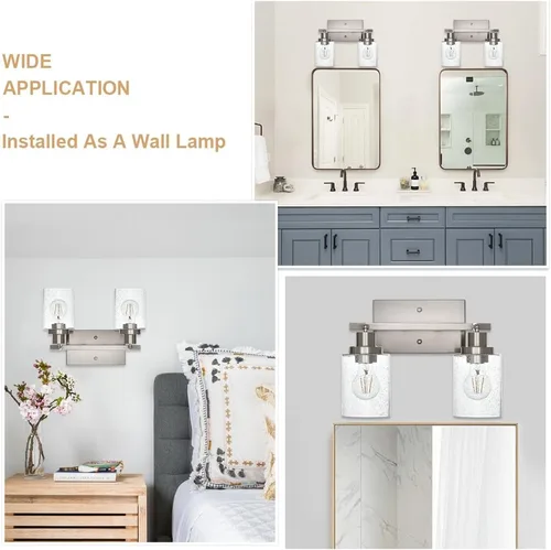 Miniatura 4 de 2-Luz de Pared con Foco y Sombra de Vidrio Sembrado, Iluminación Moderna de Techo en Níquel Cepillado para Pasillo y Baño