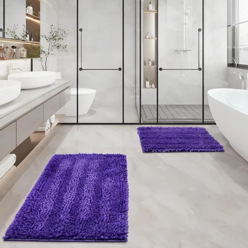 RULLENY Juego de 2 alfombras de baño de felpilla brillante de lujo, lavables a máquina, 31 x 20 pulgadas y 24 x 16 pulgadas