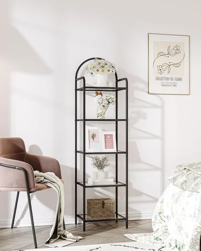 Miniatura 8 de Hzuaneri Estantería de vidrio templado, estantería delgada para dormitorio, baño, oficina en casa, marco de acero, negro de 6 niveles BC10601B