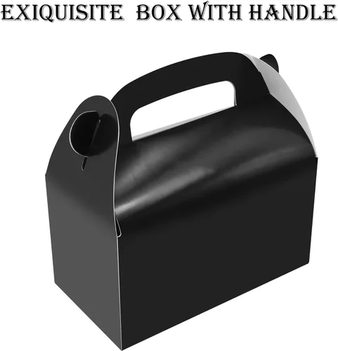 Miniatura 4 de Paquete de 30 cajas de regalo de papel negras, cajas de golosinas, cajas de regalo de papel con asas. Perfectas para cumpleaños, baby shower y Negro