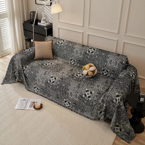 Miniatura 7 de DREAMINGO Fundas de sofá para sofá, estilo bohemio, geométrico y jacquard vintage, de 2 plazas, antideslizante, protector de muebles de felpilla