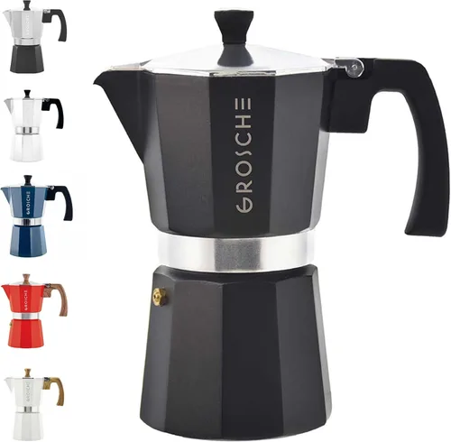 Miniatura 28 de GROSCHE Milano Cafetera Moka para Preparar Espresso en la Estufa, 9 Tazas de Café, 15.2 oz, Negro. Cafetera Cubana para Preparar Café en la Estufa