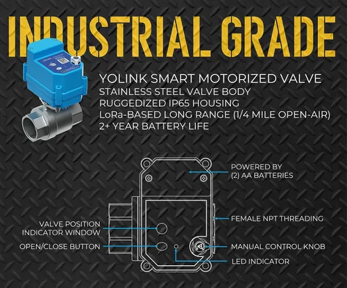 Miniatura 3 de YoLink Válvula de bola de acero inoxidable motorizada inteligente de grado comercial de 1/2" LoRa inalámbrica hasta 1/4 de milla de alcance al aire