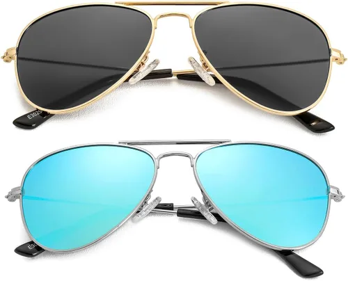 Miniatura 22 de Gleyemor Lentes de sol polarizados estilo aviador para niños y niñas, jóvenes, adolescentes, dos tamaños de 1.969 in y 2.047 in