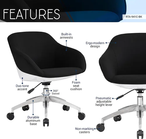 Miniatura 4 de Techni Mobili Silla de trabajo tapizada con soporte lumbar, silla de oficina de altura ajustable con control de inclinación y giro de 360 grados