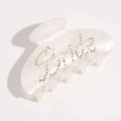 Miniatura 7 de Aileam - Pinza para el pelo de garra de novia, pinza de pelo acrílico blanco con diseño de plátano, logotipo de novia de diamantes de imitación