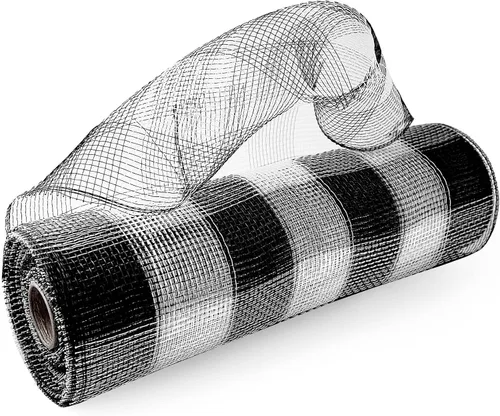 Miniatura 6 de 2 rollos de cinta de malla decorativa en blanco y negro de 10 pulgadas x 30 pies, rollos de cinta de malla de polietileno con rayas básicas